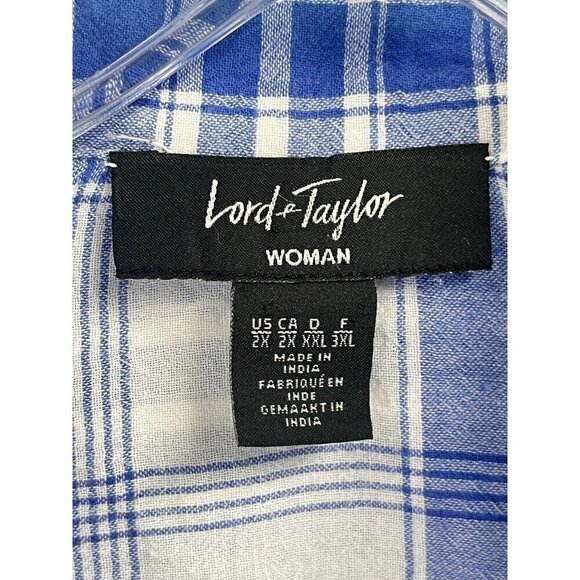 Lord and Taylor White Blue Plaid Button Down Cotton Shirt Collar Sz 2X - Picture 3 of 5